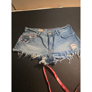 Women's Pilcro Blue & White Distressed Jean Shorts Size 30